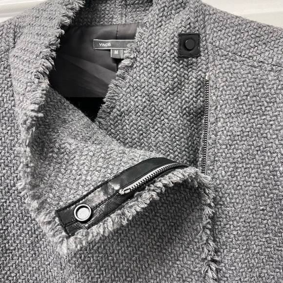 VINCE Gray and Black Blazer preppy leather with Asymmetrical Closure M - Picture 10 of 11